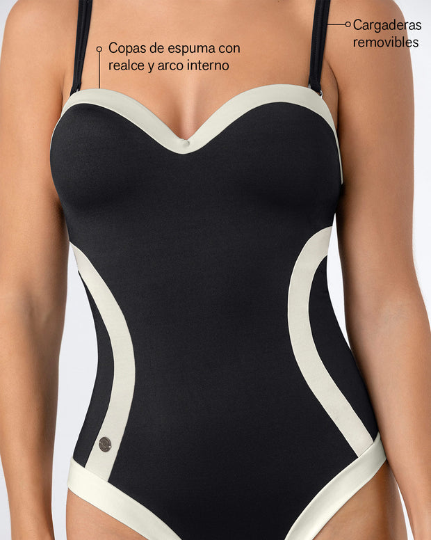 Traje de baño de compresión con cortes efecto reloj de arena