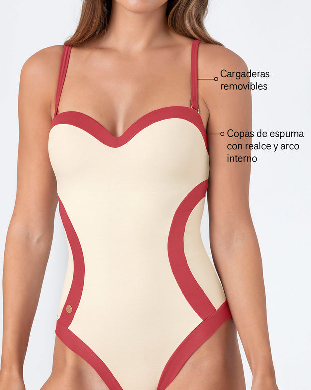 Traje de baño de compresión con cortes efecto reloj de arena