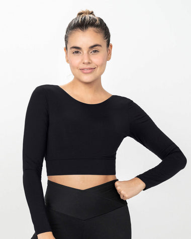 Crop top deportivo manga larga con protección UV#color_700-negro