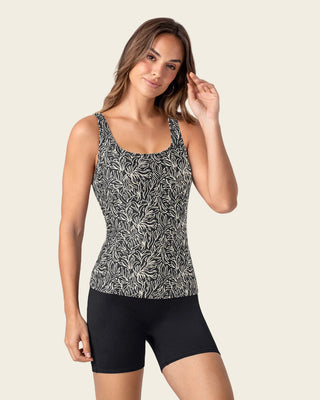 Solo-POS Traje de baño de dos piezas Camiseta y Short de compresión de abdomen#color_c08-estampado-negro