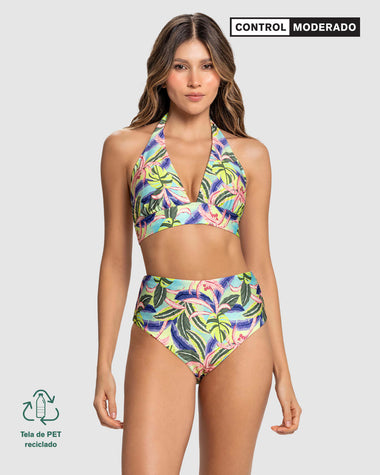 Bikini triangular con panty tiro alto de compresión#color_156-estampado-floral
