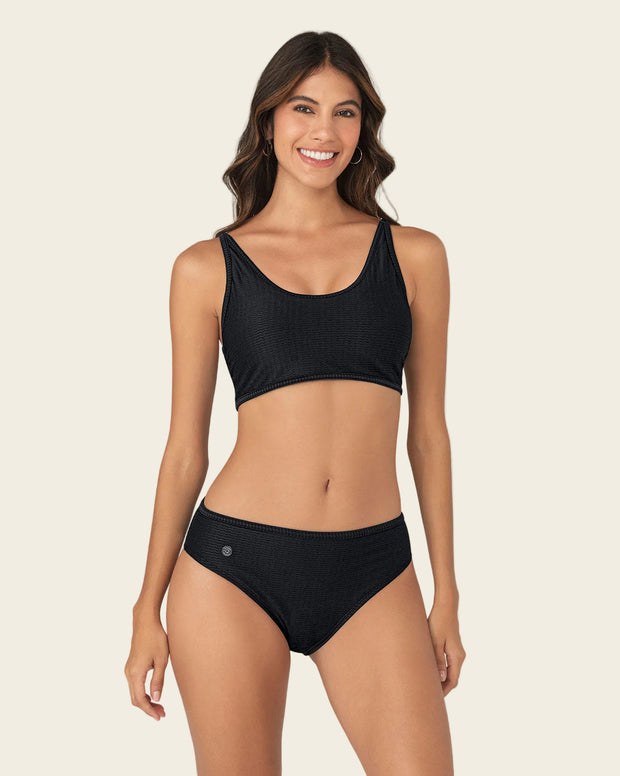 Bikini tiro alto en textura acanalada