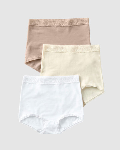 Paquete x 3 panties clásicos de ajuste y cubrimiento total#color_984-blanco-cafe-claro-marfil