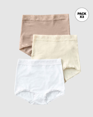 Paquete x 3 panties clásicos de ajuste y cubrimiento total#color_984-blanco-cafe-claro-marfil