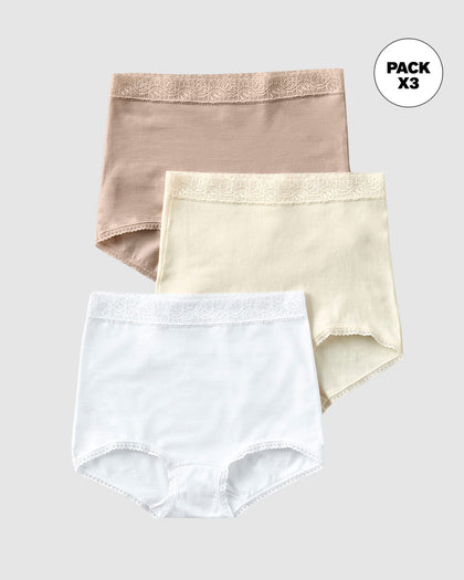Paquete x 3 panties clásicos de ajuste y cubrimiento total#color_984-blanco-cafe-claro-marfil