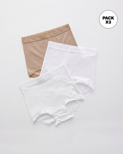 Paquete x 3 panties clásicos de ajuste y cubrimiento total#color_990-blanco-cafe-claro
