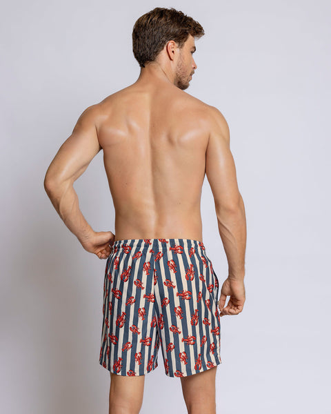 Pantaloneta de baño masculina con práctico bolsillo al lado derecho#color_a55-estampado-rayas-langostas