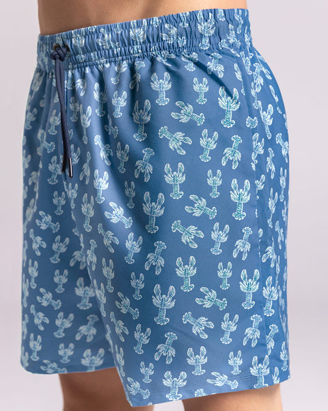 Pantaloneta de baño masculina con práctico bolsillo al lado derecho#color_b40-estampado-azul-cangrejo