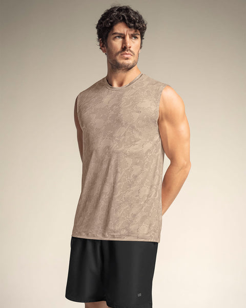 Camiseta manga sisa deportiva y de secado rápido para hombre#color_014-estampado-beige