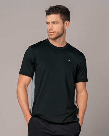 Camiseta deportiva de tacto suave con mallas transpirables laterales#color_700-negro