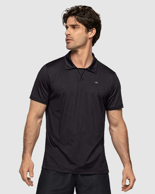 Camiseta deportiva transpirable con cuello tipo polo#color_700-negro