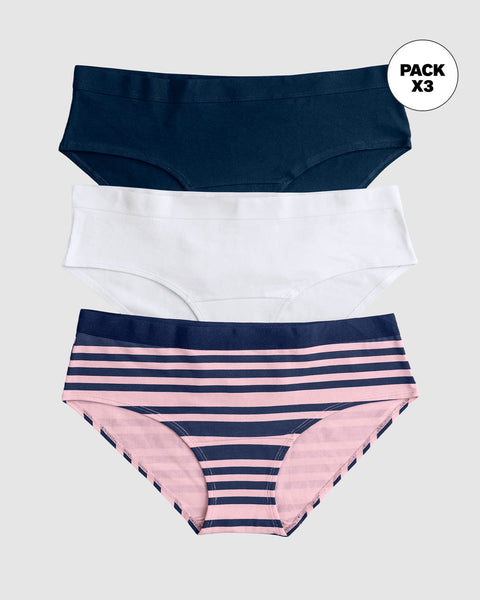 Paquete x3 panties estilo hipster en algodón#color_s63-rayas-azul-blanco