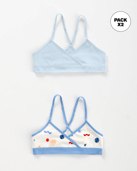 Paquete x 2 top principiante para niña espalda deportiva#color_s15-azul-claro-estampado-raquetas