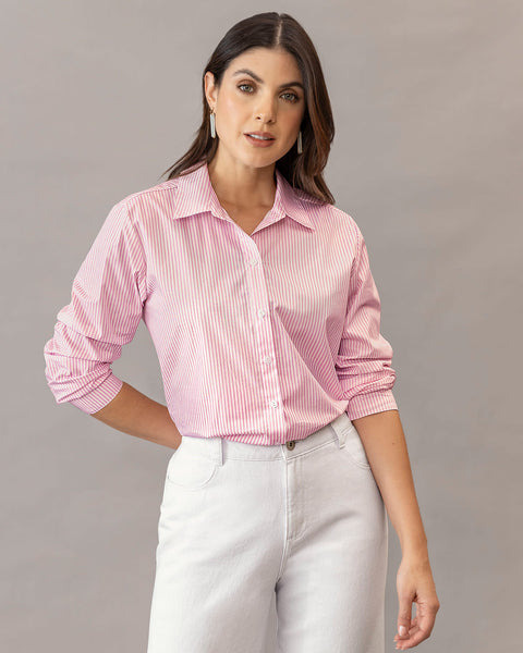 Blusa manga larga con perilla funcional#color_040-raya-rosa