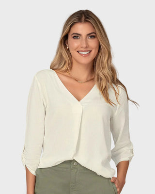 Blusa manga 3/4 con charretera no funcional#color_018-marfil