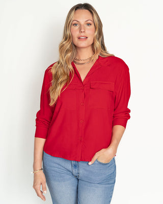 Camisa manga larga con perilla y bolsillos funcionales#color_340-rojo