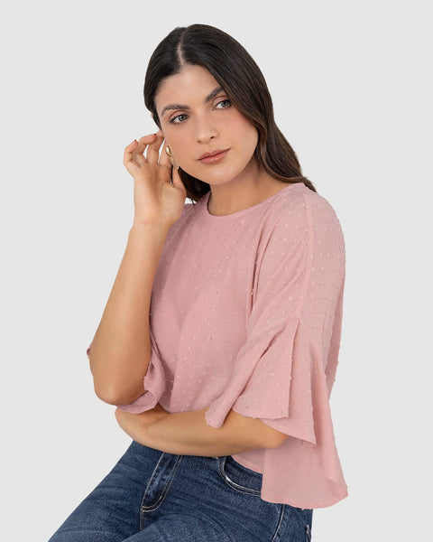 Blusa manga corta con boleros y cuello alto#color_036-rosado