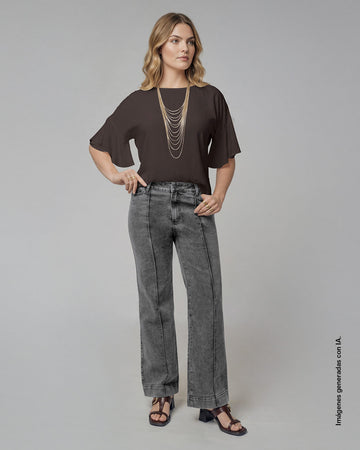 Blusa manga corta con boleros y cuello alto#color_800-cafe-oscuro