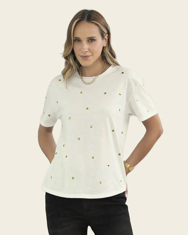 Camiseta manga corta con detalles con brillo#color_000-blanco