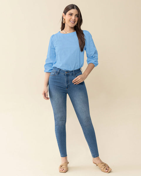 Blusa manga 3/4 con efecto volumen#color_052-azul