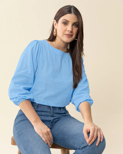 Blusa manga 3/4 con efecto volumen#color_052-azul