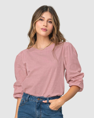 Blusa manga 3/4 con efecto volumen#color_180-palo-rosa