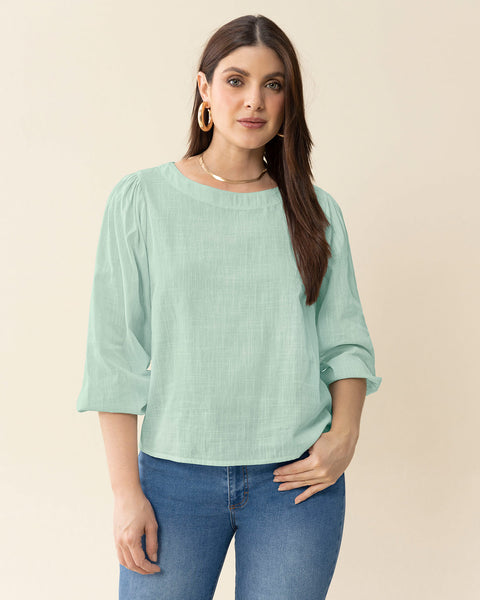 Blusa manga 3/4 con efecto volumen#color_667-menta