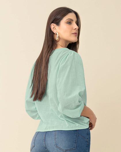 Blusa manga 3/4 con efecto volumen#color_667-menta