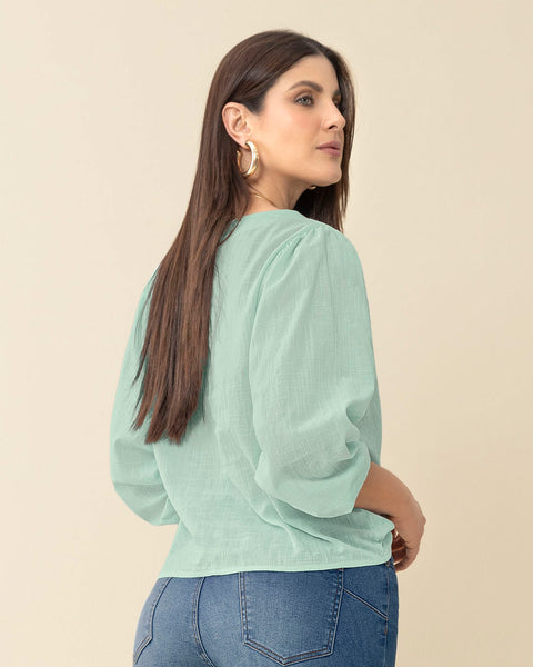 Blusa manga 3/4 con efecto volumen#color_667-menta