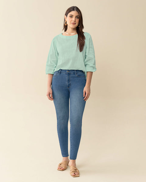 Blusa manga 3/4 con efecto volumen#color_667-menta
