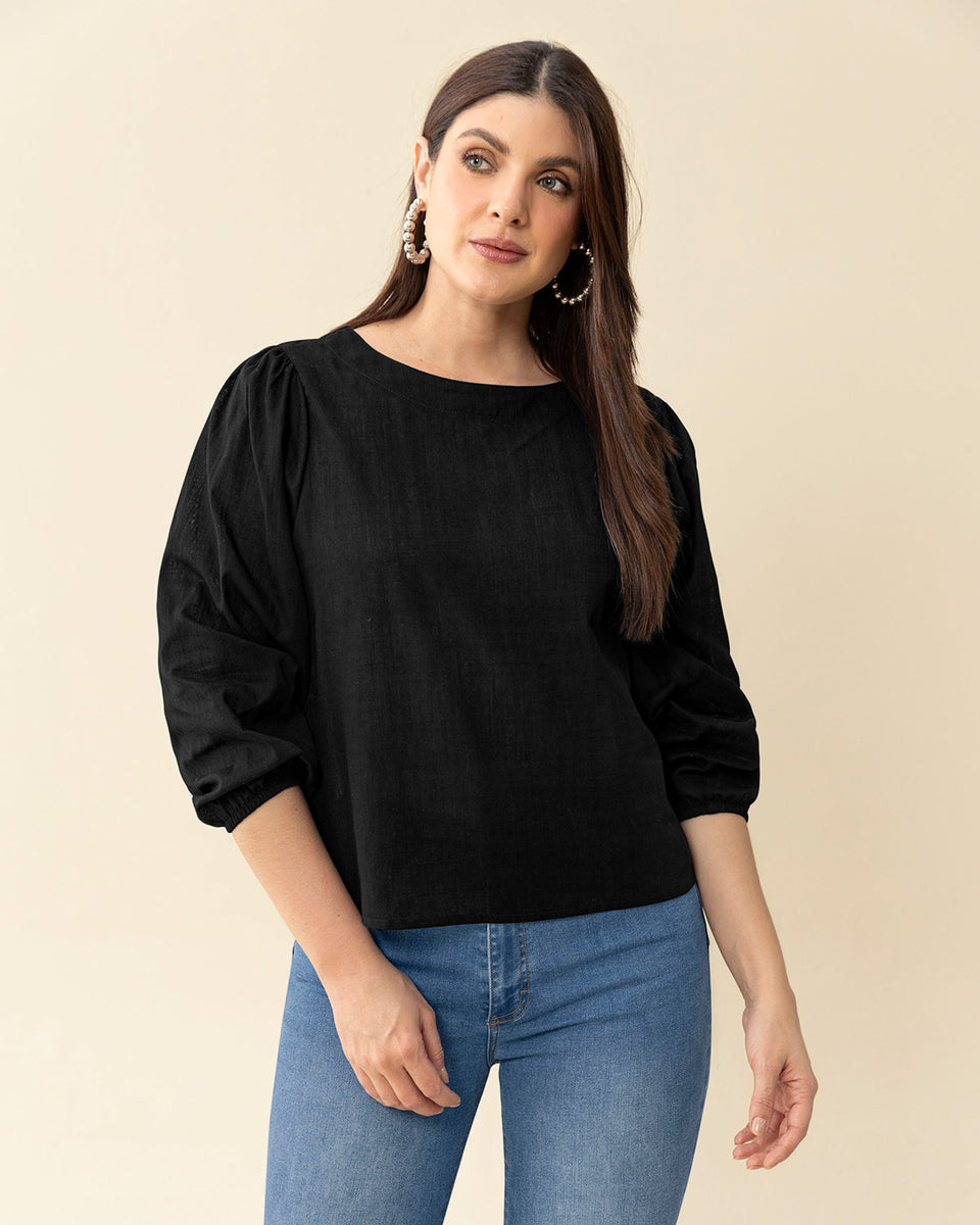 Blusa manga 3/4 con efecto volumen
