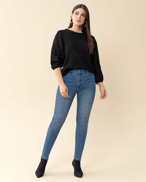 Blusa manga 3/4 con efecto volumen#color_700-negro