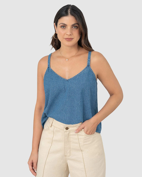 Blusa escote en v de tiritas#color_022-azul