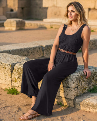 Enterizo largo manga sisa con detalle tipo crochet adelante#color_700-negro