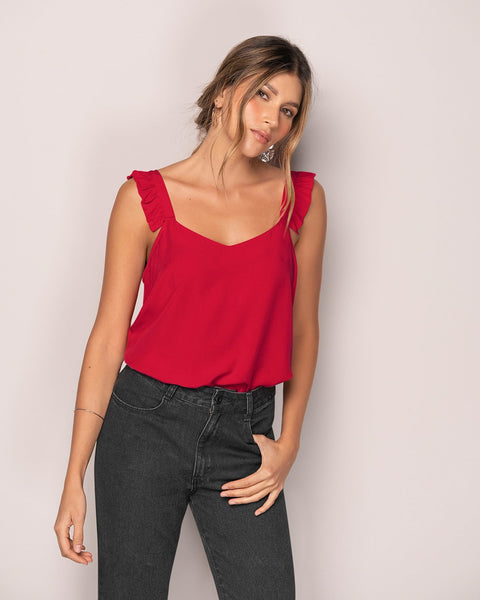 Blusa de tiritas cuello en V y escote profundo en espalda#color_302-rojo