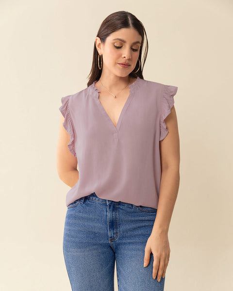 Blusa con boleros en cuello y mangas#color_422-lila