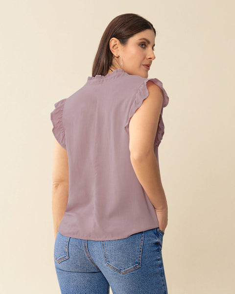 Blusa con boleros en cuello y mangas#color_422-lila