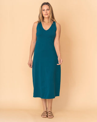 Vestido midi esencial con detalle bordado en sisa#color_294-azul