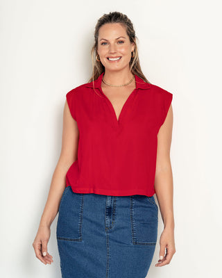 Blusa manga sisa cuello camisero en V#color_340-rojo