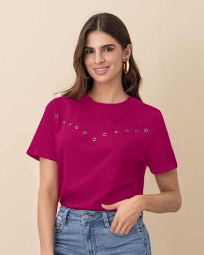 Camiseta manga corta con ojaletes en frente#color_301-magenta