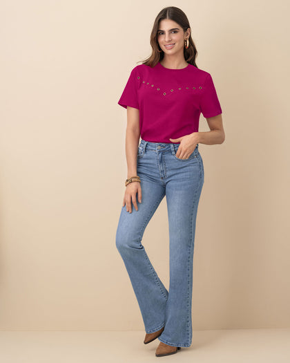 Camiseta manga corta con ojaletes en frente#color_301-magenta