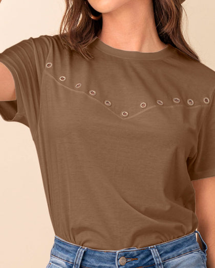 Camiseta manga corta con ojaletes en frente#color_835-cafe