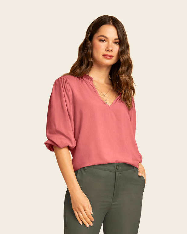 Blusa-manga-3/4-con-elástico-en-puños