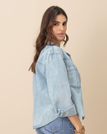 Chaqueta manga larga en denim#color_141-indigo