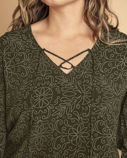 Blusa manga larga con tiras en escote en V#color_145-estampado