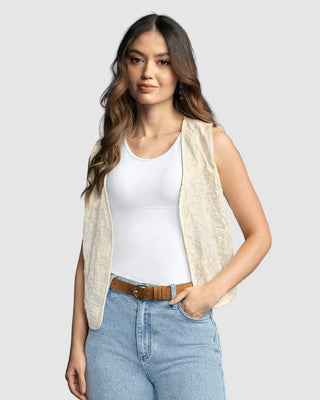 Chaleco manga sisa abierto en tela bordada#color_018-marfil