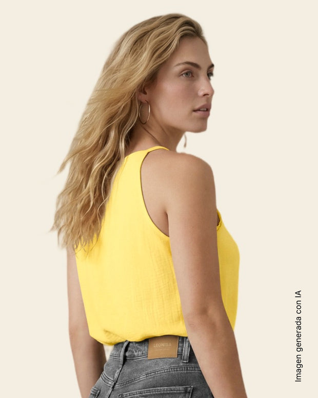 Blusa cuello halter en tela craquelada