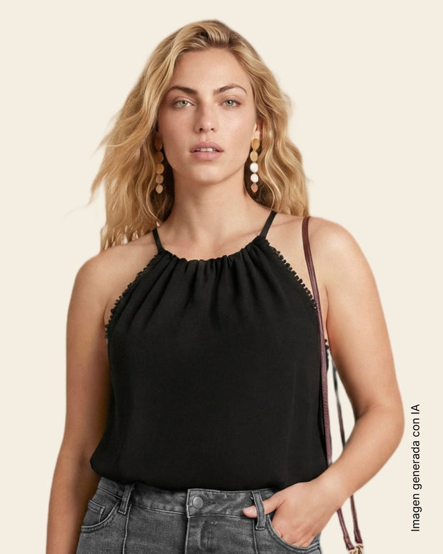 Blusa cuello halter en tela craquelada