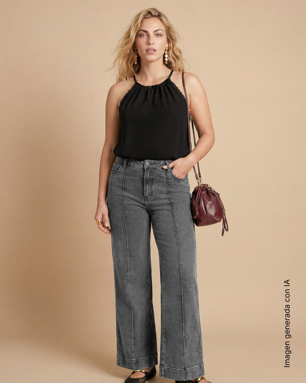 Blusa cuello halter en tela craquelada