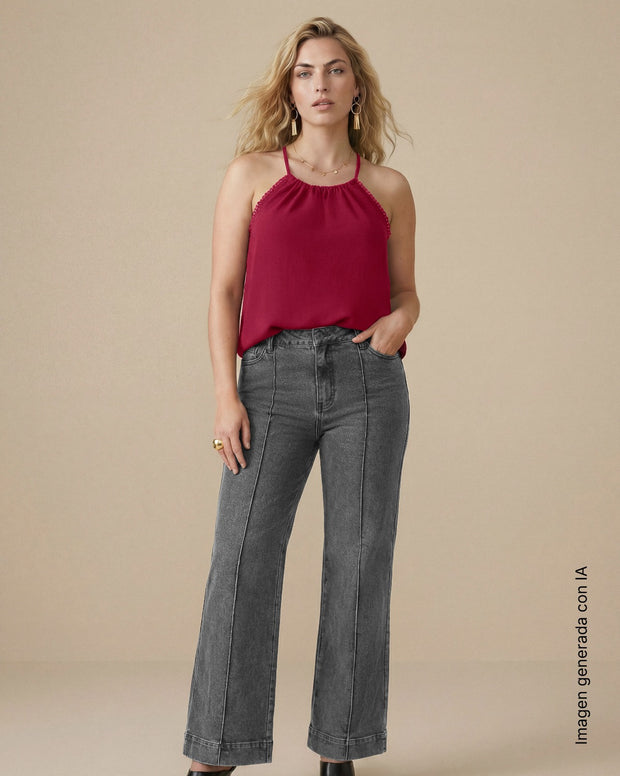Blusa cuello halter en tela craquelada
